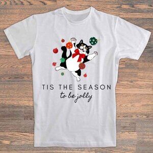 Festive Cat Christmas Tis The Season To Be Jolly Tee Happy Christmas Shirt